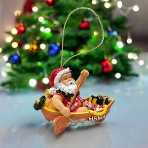 Hawaiian Santa Claus Rowing Canoe Christmas Ornament Festive Tree Décor Hand-Pai